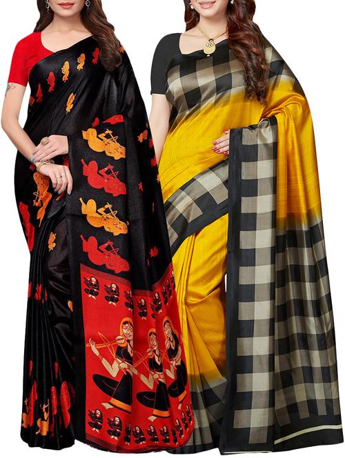 multicolor printed saree combo (set of 2) with blouse - 15907671 - Standard Image - 1