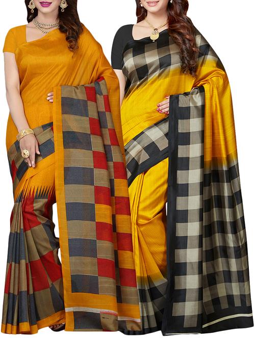 mustard printed saree combo (set of 2) with blouse - 15907672 - Standard Image - 1
