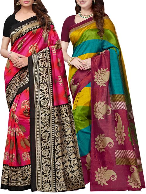 multicolor printed saree combo (set of 2) with blouse - 15907673 - Standard Image - 1