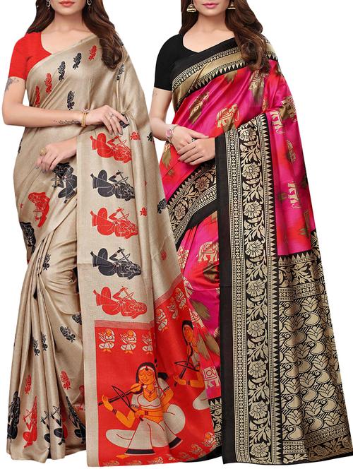 multicolor printed saree combo (set of 2) with blouse - 15907674 - Standard Image - 1