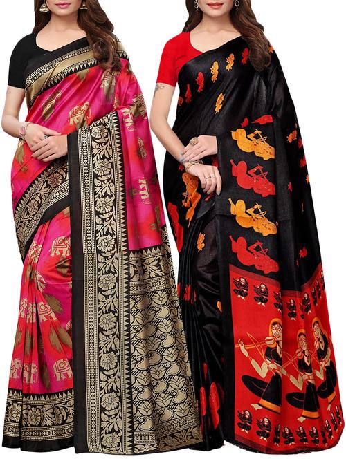 multicolor printed saree combo (set of 2) with blouse - 15907675 - Standard Image - 1