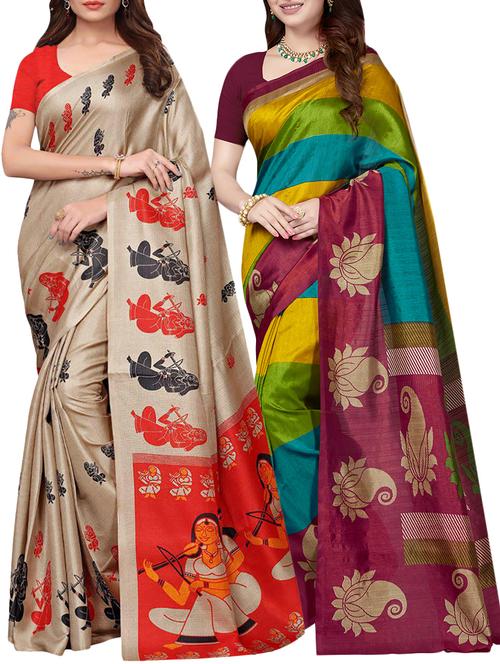 multicolor printed saree combo (set of 2) with blouse - 15907676 - Standard Image - 1