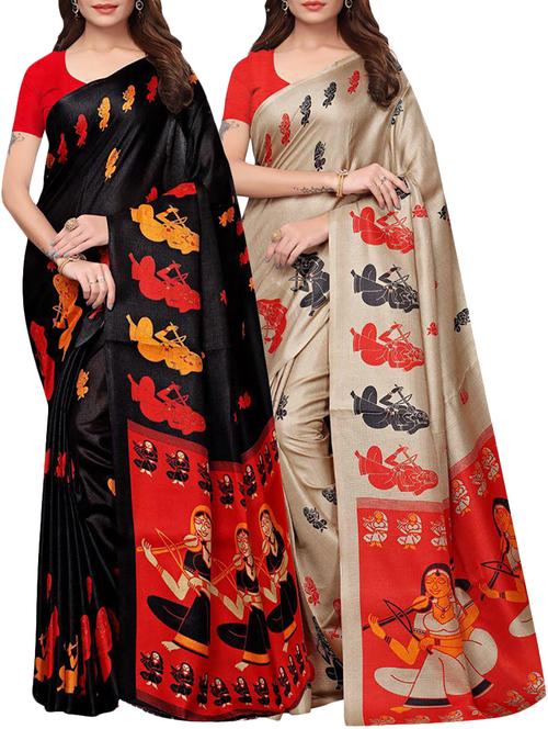 multicolor printed saree combo (set of 2) with blouse - 15907678 - Standard Image - 1