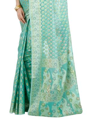 paisley zari motif turquoise banarasi saree with blouse - 15909614 - Standard Image - 4