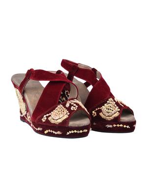 maroon back strap wedges - 15910947 - Standard Image - 3