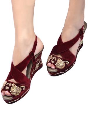 maroon back strap wedges - 15910947 - Standard Image - 5