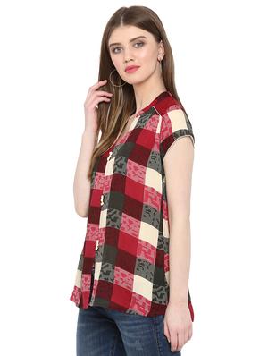 checkered button detail top - 15910971 - Standard Image - 2