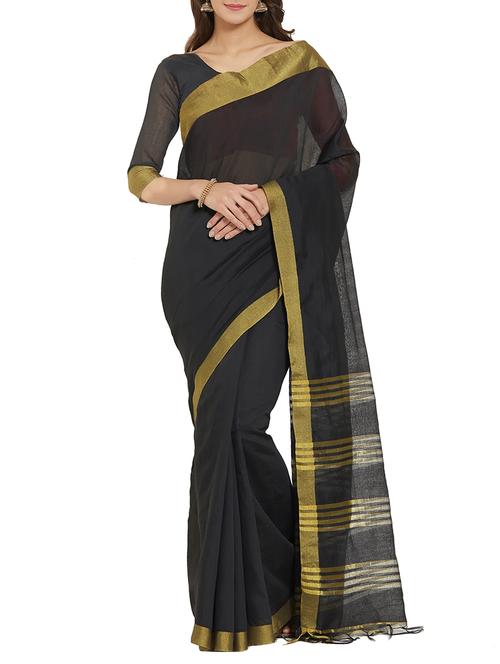 zari border black woven saree with blouse - 15911007 - Standard Image - 1