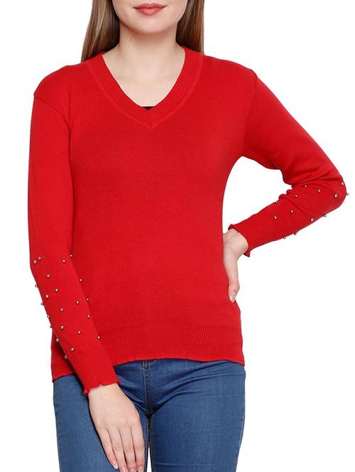 embellished sleeved ribbed edge pullover - 15911030 - Standard Image - 1