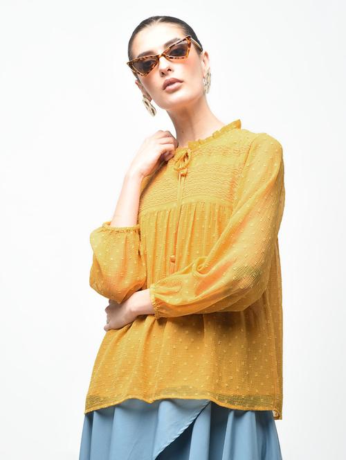 tassel tie-up gather detail top - 15911209 - Very Small Image - 1