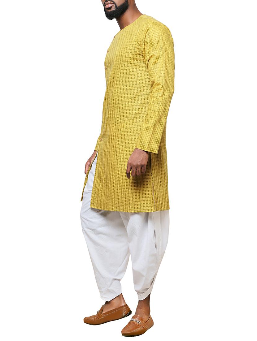 yellow cotton long kurta - 15911573 - Zoom Image - 2