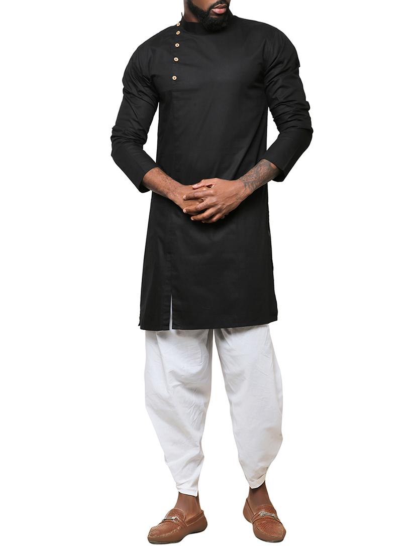black cotton long kurta - 15911574 - Zoom Image - 1