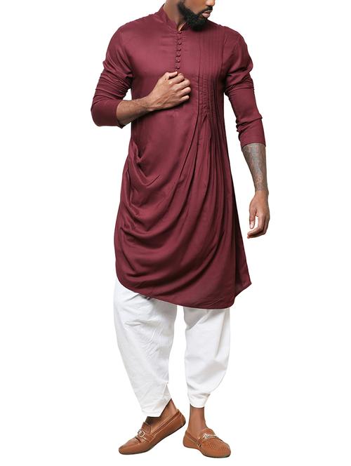 maroon rayon pintucks kurta - 15911577 - Standard Image - 1