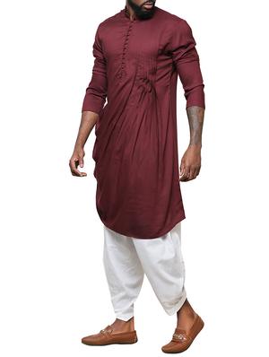 maroon rayon pintucks kurta - 15911577 - Standard Image - 2