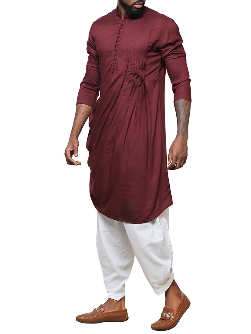 maroon rayon pintucks kurta - 15911577 - Zoom Image - 2