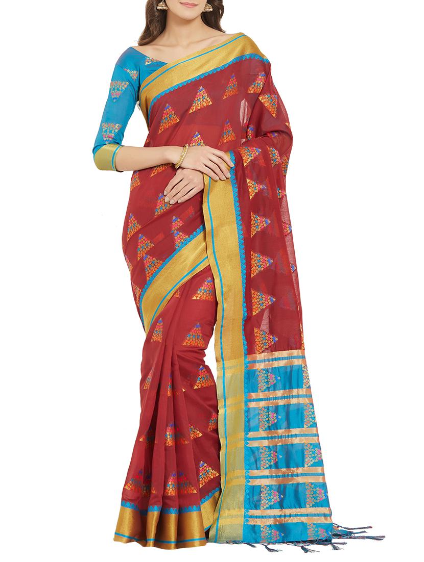 geometrical zari motif woven saree with blouse - 15911683 - Zoom Image - 1