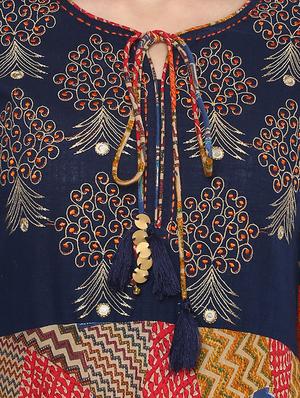 a-line printed kurta with tassels - 15911710 - Standard Image - 4