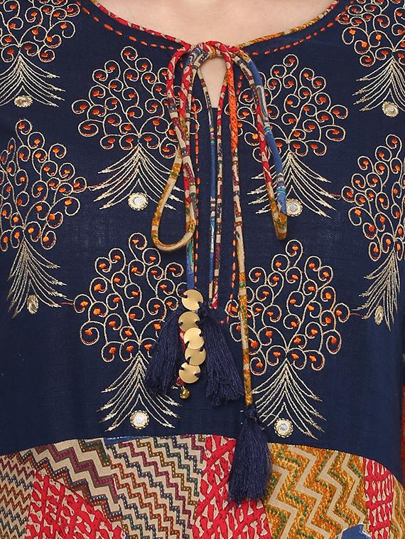 a-line printed kurta with tassels - 15911710 - Zoom Image - 4