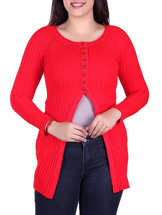 button detail solid cardigan - 15912264 - Zoom Image - 1