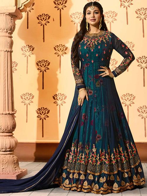 blue semi-stitched anarkali suit - 15912299 - Standard Image - 1