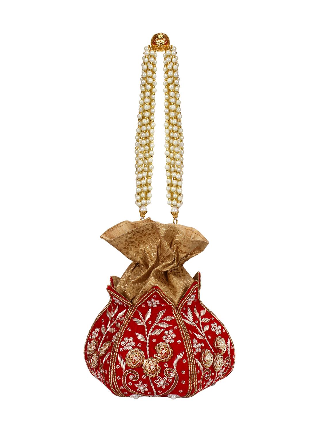 red cotton polyester blend ethnic potli - 15912386 - Zoom Image - 2