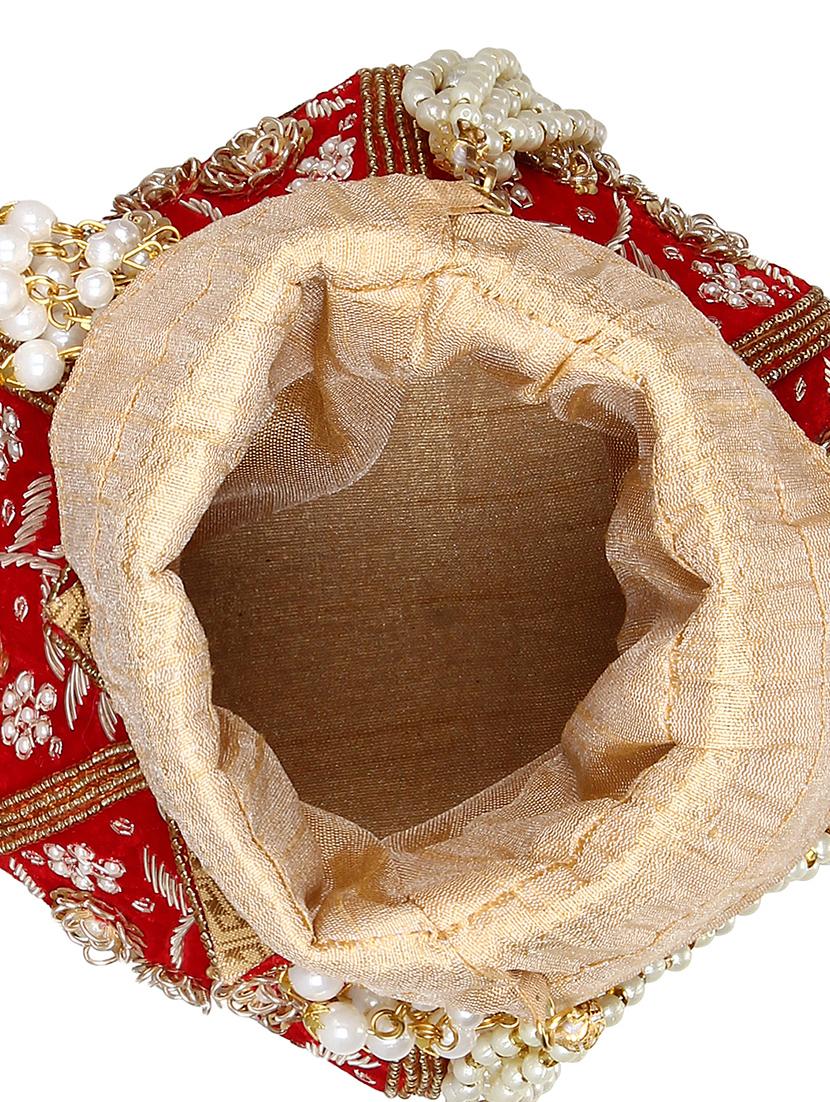 red cotton polyester blend ethnic potli - 15912386 - Zoom Image - 3