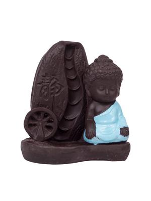 turquoise colour polyresin monk buddha back flow smoke incense holder with 5 free scented cone by golden peacock - 15914525 - Standard Image - 3