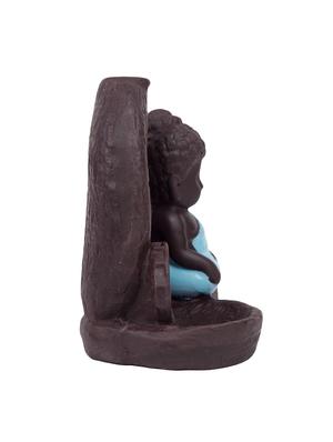 turquoise colour polyresin monk buddha back flow smoke incense holder with 5 free scented cone by golden peacock - 15914525 - Standard Image - 4