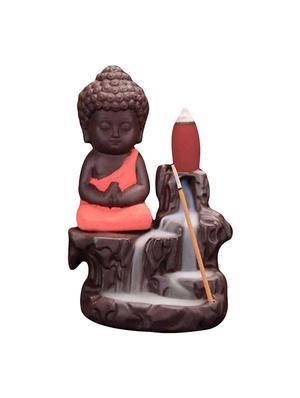 imperial red polyresin monk buddha back flow smoke incense holder with 5 free scented cone by golden peacock - 15914528 - Standard Image - 2