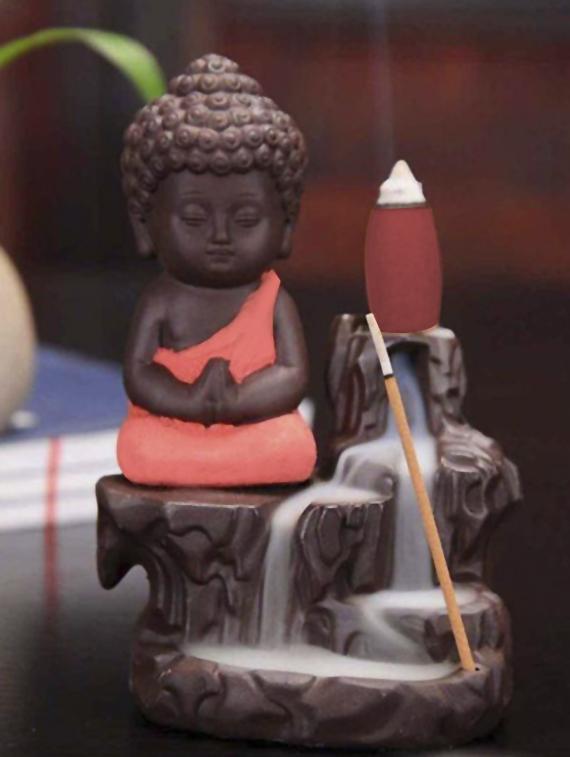 imperial red polyresin monk buddha back flow smoke incense holder with 5 free scented cone by golden peacock - 15914528 - Zoom Image - 1