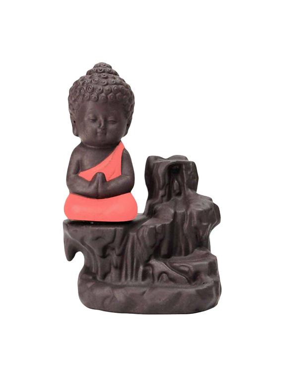 imperial red polyresin monk buddha back flow smoke incense holder with 5 free scented cone by golden peacock - 15914528 - Zoom Image - 3