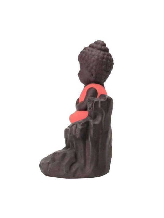 imperial red polyresin monk buddha back flow smoke incense holder with 5 free scented cone by golden peacock - 15914528 - Zoom Image - 4