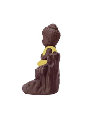 yellow polyresin monk buddha back flow smoke incense holder with 5 free scented cone by golden peacock - 15914529 - Standard Image - 3