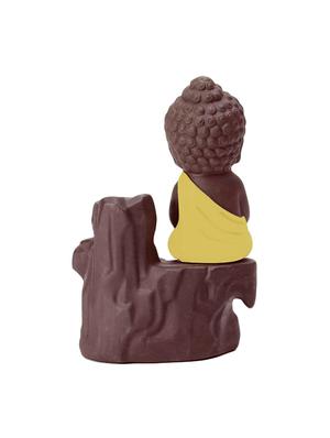 yellow polyresin monk buddha back flow smoke incense holder with 5 free scented cone by golden peacock - 15914529 - Standard Image - 4
