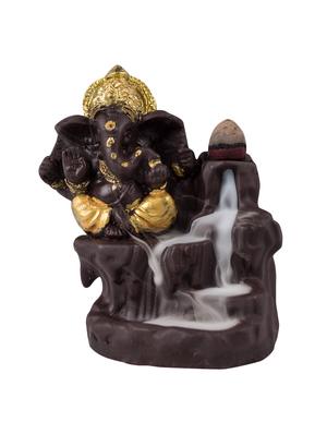 golden peacock gold color back flow smoke incense burner lord ganesha emblem auspicious and success red polyresin incense holder - 15914532 - Standard Image - 2