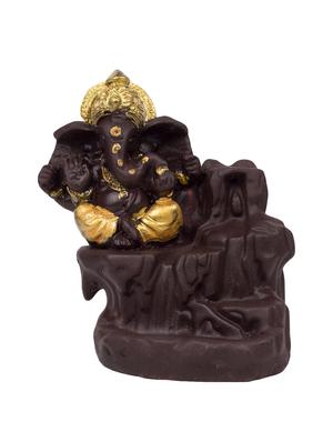 golden peacock gold color back flow smoke incense burner lord ganesha emblem auspicious and success red polyresin incense holder - 15914532 - Standard Image - 3