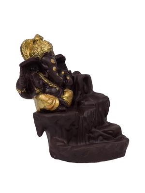 golden peacock gold color back flow smoke incense burner lord ganesha emblem auspicious and success red polyresin incense holder - 15914532 - Standard Image - 4