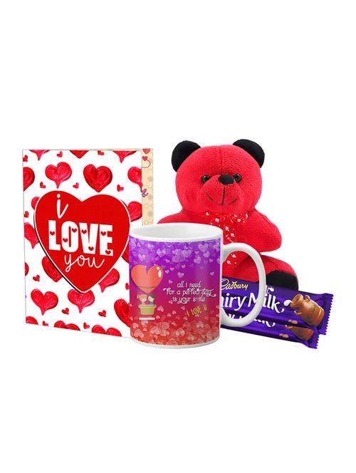 lof teddy bear, chocolates gift box, greeting card & mug combo - 15915232 - Standard Image - 1