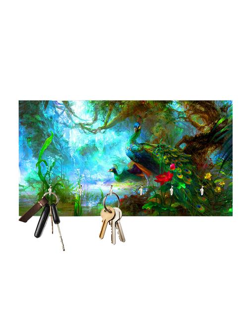 colorful peacock in a jungle wooden key holder(23.4cmx12.8cmx3cm) - 15915514 - Very Small Image - 1