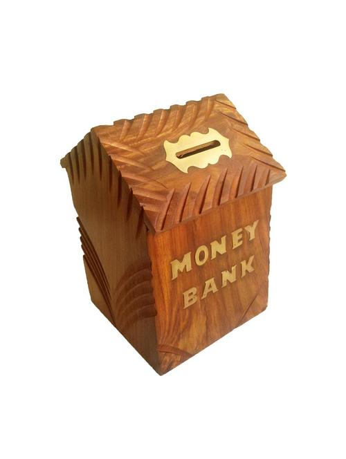 handicrafts brown wooden money bank for kids - 15915544 - Standard Image - 1