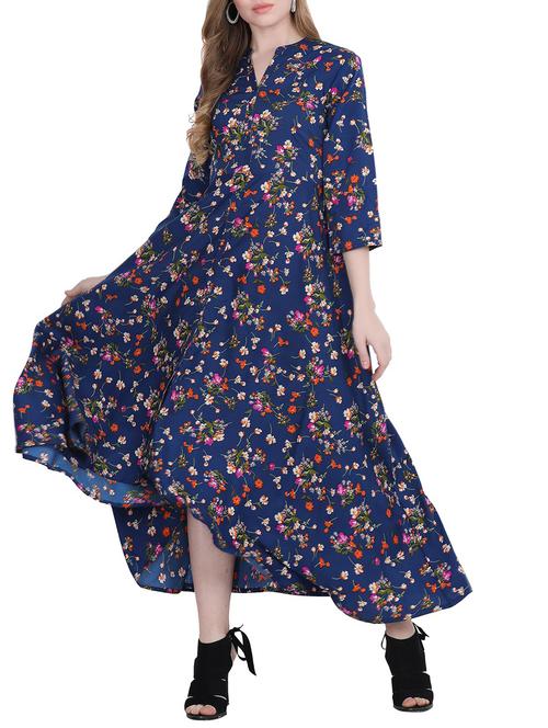 floral mandarin collar maxi dress - 15915991 - Standard Image - 1