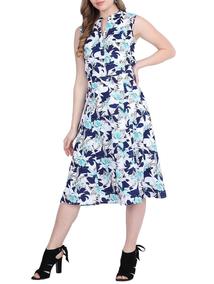 mandarin neck floral a-line dress - 15916002 - Zoom Image - 1