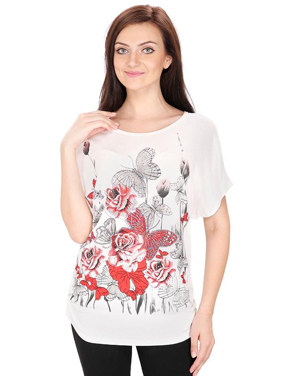 lace paneled graphic print top - 15916448 - Zoom Image - 1