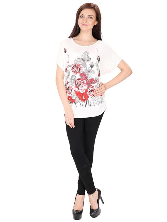 lace paneled graphic print top - 15916448 - Zoom Image - 4