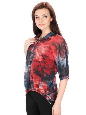 button detail floral high low top - 15916509 - Standard Image - 2