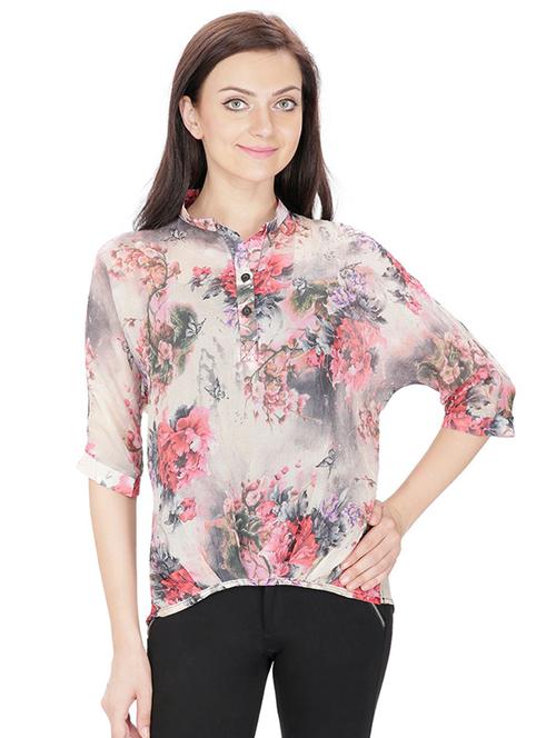 button detail floral high low top - 15916512 - Standard Image - 1