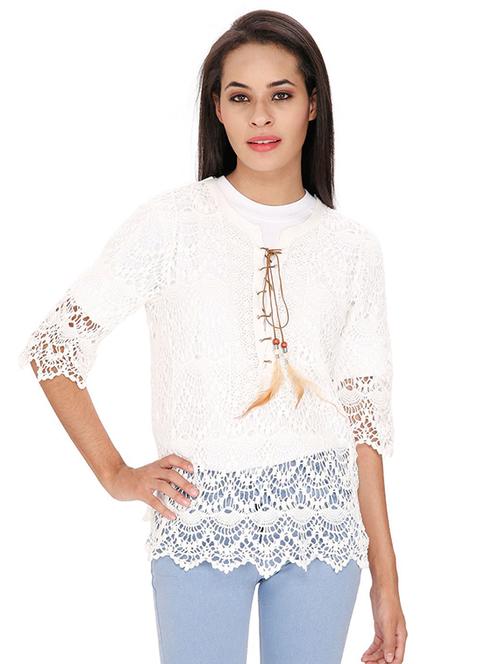 lace up detail crochet top - 15916513 - Standard Image - 1