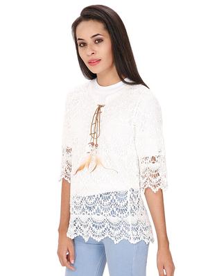 lace up detail crochet top - 15916513 - Standard Image - 2