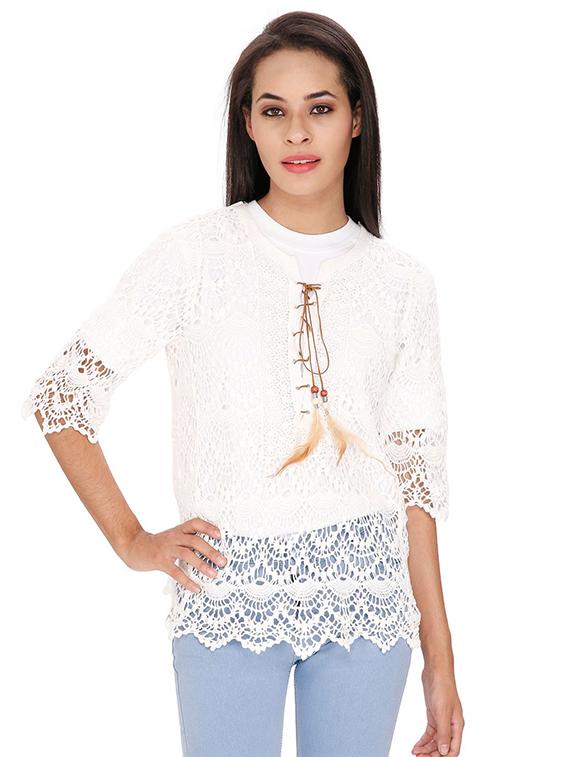 lace up detail crochet top - 15916513 - Zoom Image - 1