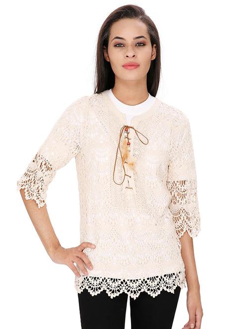lace up detail crochet top - 15916515 - Standard Image - 1